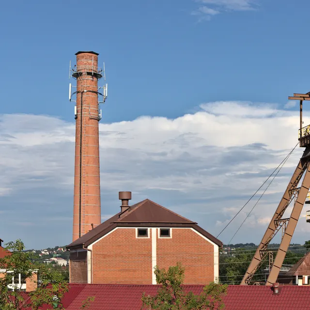 The Campi shaft headframe and chimney at Bochnia