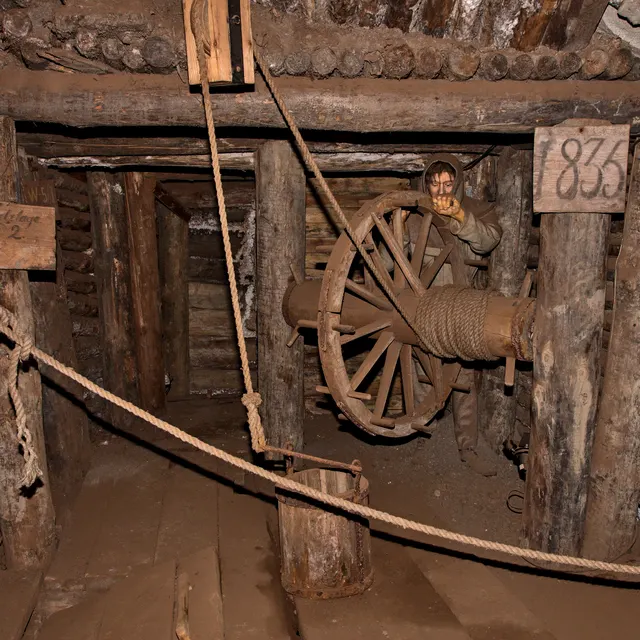 The manual treadmill hoist in the Bochnia Salt Mine